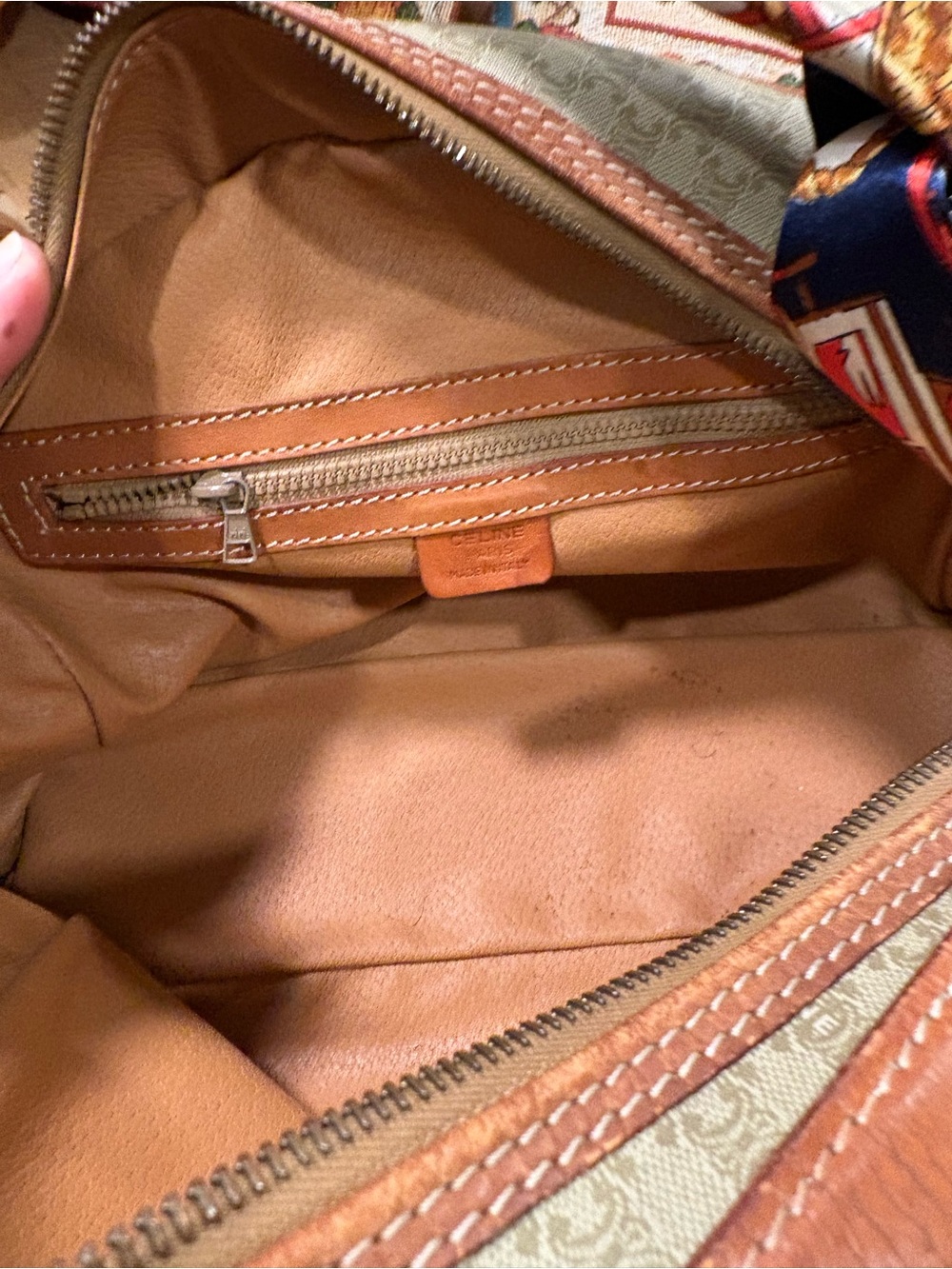 Celine Beige Monogram Dome Satchel with Tan Leather Trim - Picture 7 of 11